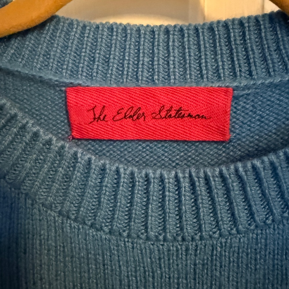 The Elder Statesman 100% Cashmere Sweater Crewneck Blue Sz L - Picture 3 of 3
